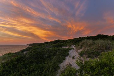 Martha 's Vineyard, Massachusetts, ABD sahilinde manzaralı bir gün batımı.