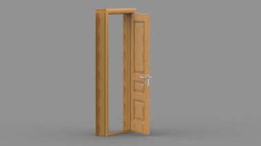 Arkaplanda açık, kapalı kapının yaratıcı çizimi, girişi gerçekçi kılacak 3D resimli kapı arkaplanı izole edilmiş