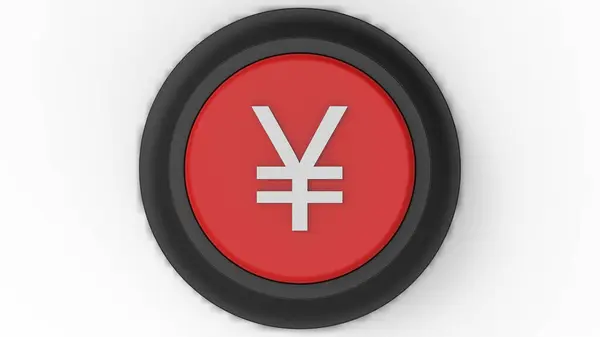Botón Rojo Yuan Yen Aislado Ilustración Render — Foto de Stock