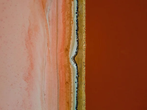 Widok Lotu Ptaka Pink Lake Lagoon Hutt Zachodniej Australii — Zdjęcie stockowe