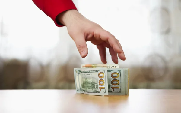 Closeup Male Hands Counting Stack One Hundred Dollar Bills Businessman — Stock Photo, Image