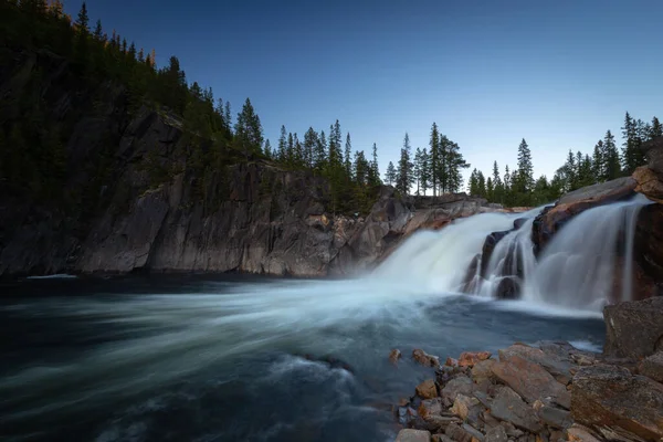 Hyttfossen Waterfall Sunset Time Long Exposure Time Flowing Water Beautiful — Stock Photo, Image