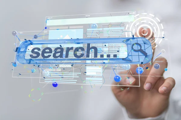 Bir elin yakınındaki resimli arama kutusuna yakın çekim