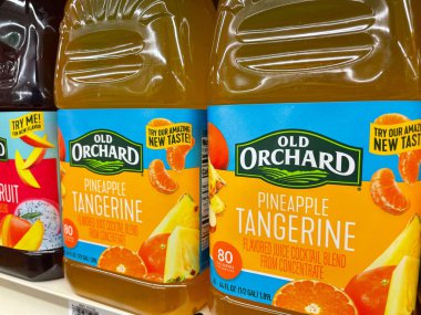 Grovetown, Ga USA - 05 01 22: Retail store shelf Old Orchard tangerine kids drink