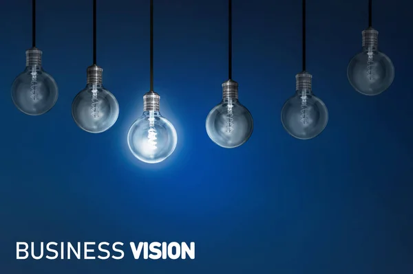 Zin Business Vision Geschreven Onder Een Rij Gloeilampen Een Blauwe — Stockfoto