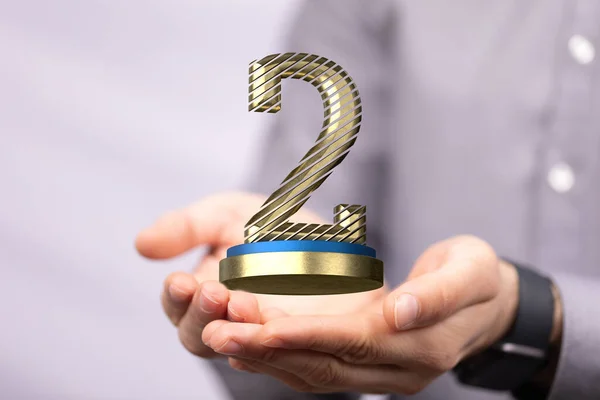 Icon Second 2Nd Podium Blurred Male Hands Light Background — Stock Photo, Image