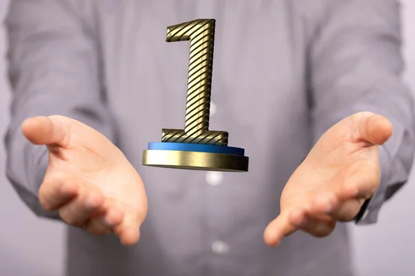 Rendered First Ranked Award Hovering Man Hands — Stock Photo, Image