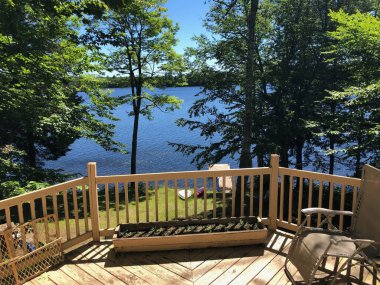 Ağaçlarla çevrili güzel bir göl manzarası.