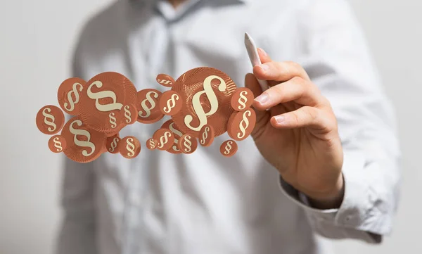 Hand Businessman Touching Digital Law Justice Paragraph Signs — Stock fotografie