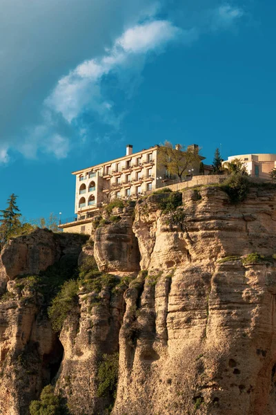 Vertical Shot Buildings Huge Cliffs Ronda Andalusia Spain — Foto Stock
