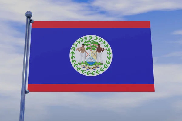 Illustration Flag Belize Chrome Flag Pole Snap Hooks Blue Sky — Zdjęcie stockowe