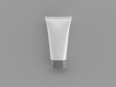 Sağlam bir arka planda beyaz bir kozmetik şişenin 3 boyutlu çizimi