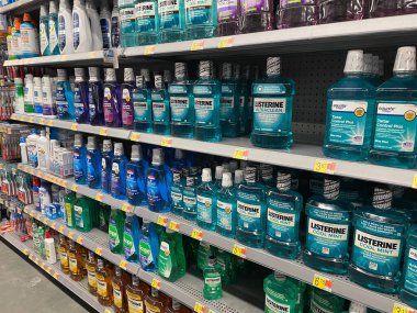 Grovetown, Ga USA - 04 21 22: Walmart retail store interior personal Hygiene mouthwash