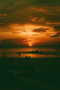 Gün batımında deniz manzarasının dikey görüntüsü..