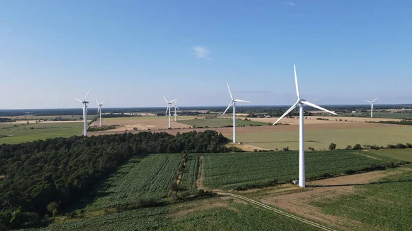 Wind Turbines Green Field Blue Sky — Stock Photo, Image