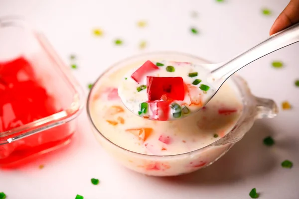 milk custard closeup with selective focus and blur