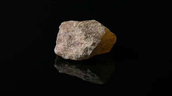 Closeup Uncut Raw Orange Meliphanite Stone Isolated Black Background — Stock Photo, Image