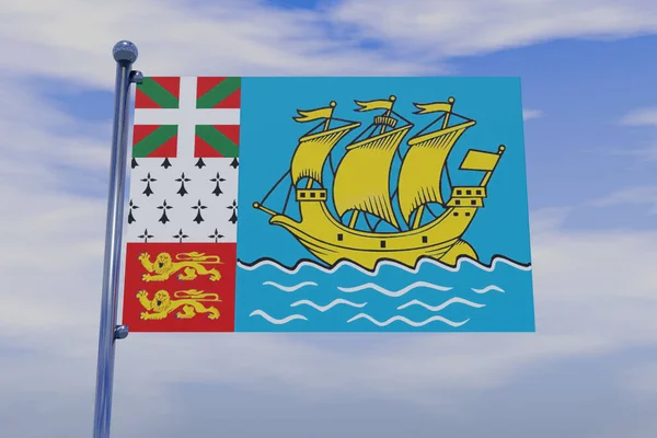 Illustration Flag Saint Pierre Miquelon Chrome Flag Pole Blue Sky — Stock Photo, Image
