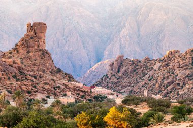 A beautiful shot of the rocky cliffs under a sunny sky in Tafraout, Morocco