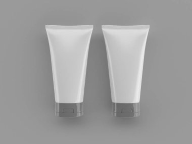 Sağlam bir arka planda beyaz kozmetik şişelerin üç boyutlu bir çizimi