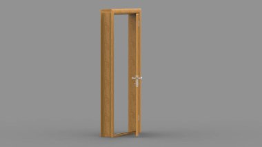 Arkaplanda açık, kapalı kapının yaratıcı çizimi, girişi gerçekçi kılacak 3D resimli kapı arkaplanı izole edilmiş