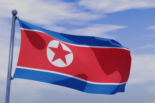 Uma Renderização Bandeira Nacional Coreia Norte Acenando Vento — Fotografia de Stock