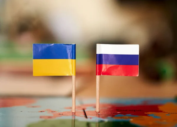 Closeup Shot Russian Ukrainian Flag — Stock Photo, Image