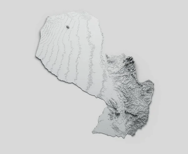 Rendering Paraguay Relief Map Isolated Gray Background — Fotografia de Stock
