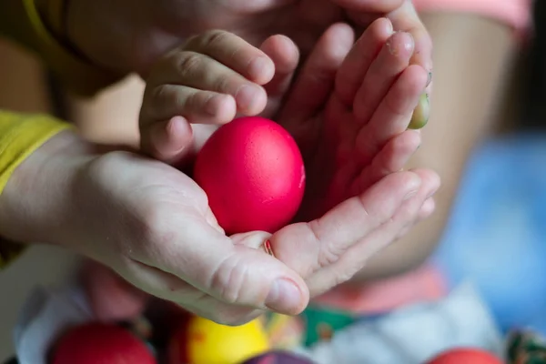 A close up easter eggs in hand