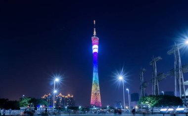 The Guangzhou TV Tower in China at night