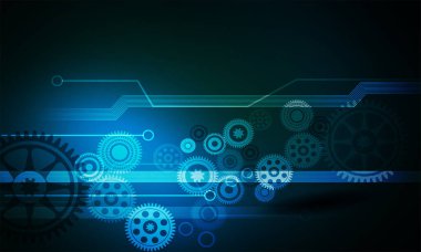 Soyut bir dişli çokgen ve ışıklandırma efektli ikili teknoloji arka planı