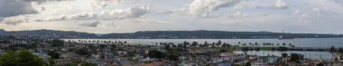 An aerial panoramic view of architecture at the coast in Matanzas, Cuba