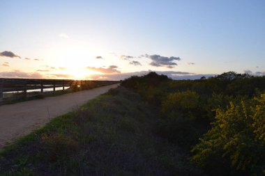 A scenic view of a rural area during a beautiful sunset in Faro, Portugal