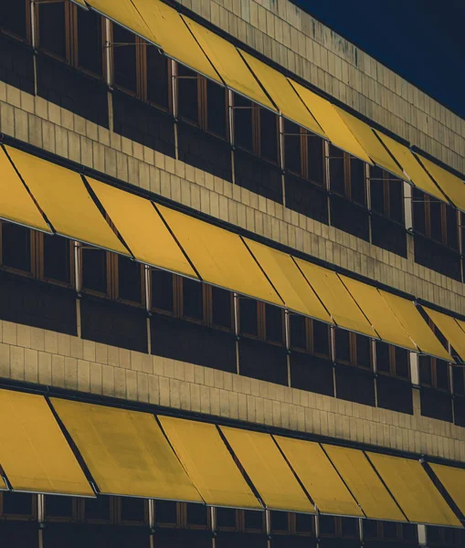Vertical Shot Residential Building Yellow Canopies — Stok fotoğraf