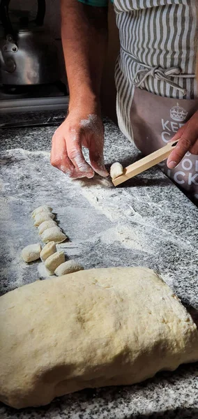 Hands Kneading White Flour Gnocchi — Stock Photo, Image