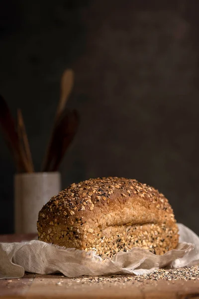 Vertical Closeup Homemade Sourdough Bread Seeds — Stock Photo, Image