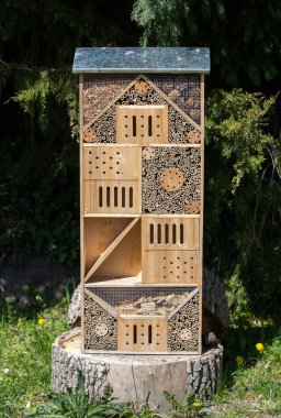 A close-up of an insect hotel, insect house