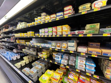 Grovetown, Ga USA - 04 20 22: Walmart dairy section butter products and prices