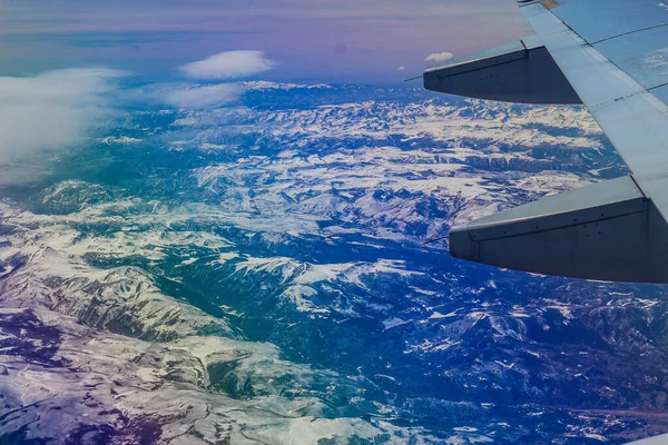 Airplane View Snowy Hills — Stockfoto