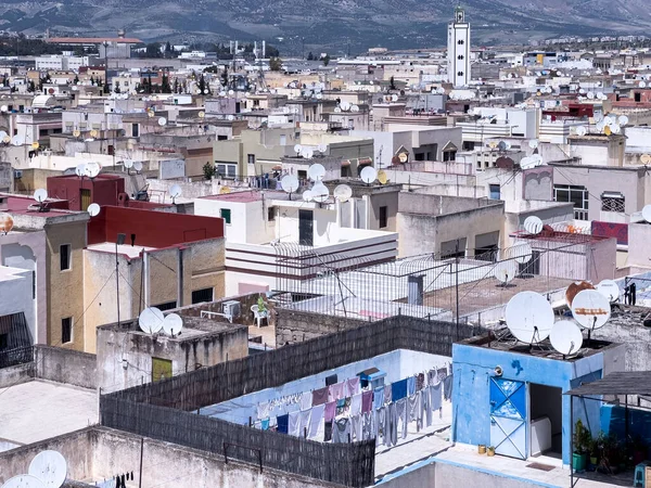Fes Teki Bir Fas Apartmanının Çatısında Çamaşırhane Asılı — Stok fotoğraf