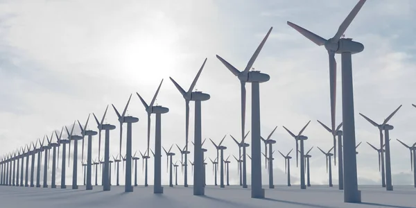 Digital Render Futuristic Wind Turbines Clean Energy Green Renewable Plain — Stock Photo, Image