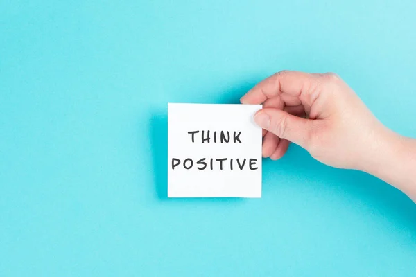 Words Think Positive Standing Paper Optimistic Mindset Coaching Motivation Concept — Stok fotoğraf