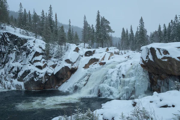 Hyttfossen Waterfall Gaula River Winter Look Snowy Landscape Middle Norway — Stock Photo, Image