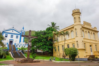 Sao Paulo, Brazil: facade of historic buildings of Ilhabela island. Church, jail and forum