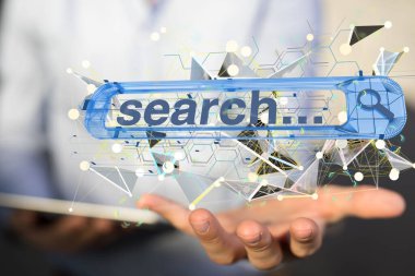 Bir elin yakınındaki resimli arama kutusuna yakın çekim