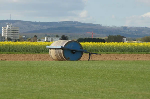 Large Roller Care Turf Field Frankfurt Germany Special Types Arable — Stock Photo, Image