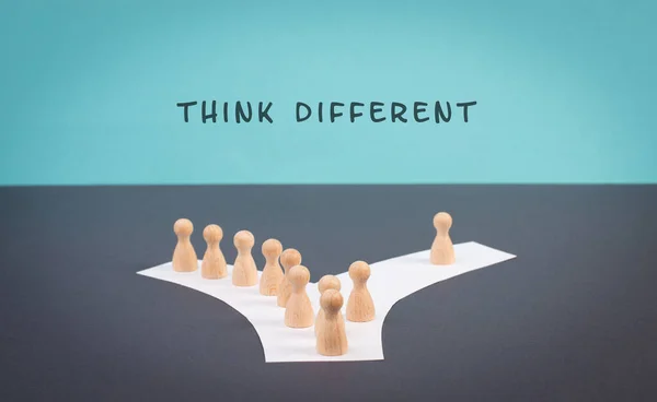 Think Different Stands Blue Background One Nonconformist Standing Out Crowd — Stock Photo, Image