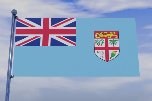 Illustration Flag Fiji Chrome Flag Pole Snap Hooks Blue Sky — Zdjęcie stockowe
