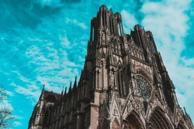 Reims, Fransa 'da Notre-Dame de Reims' in düşük açılı çekimi