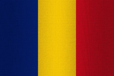 A flag of Romania on stone wall background.
